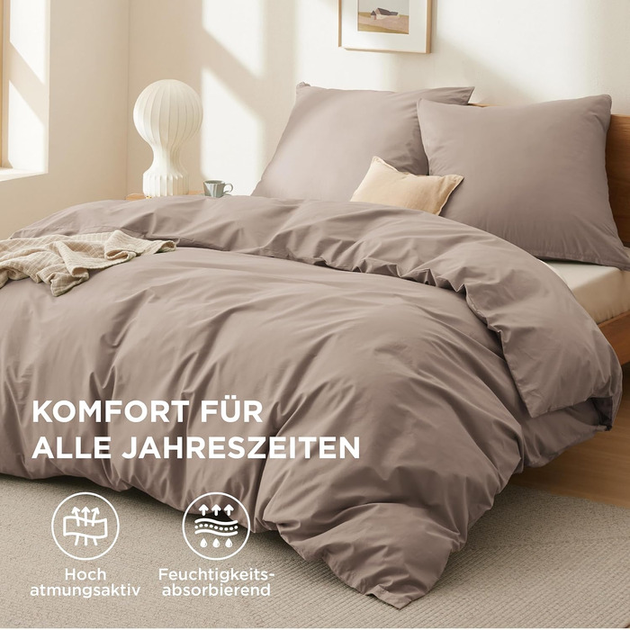 Комплект постільної білизни BEDSURE 135x200 з бавовни (4 шт.) - сірий колір, комплект з 2 наволочок 80x80 см, Oeko-TEX сертифікація, застібка на блискавку (155 x 220 см, хакі)