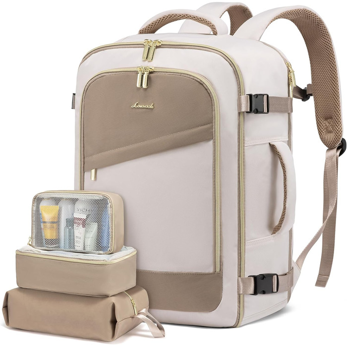 Рюкзак LOVEVOOK для ручної поклажі в літак, 40L, водонепроникний, для жінок, з відділенням для взуття та ноутбука 17.3 дюймів, бежевий + хакі