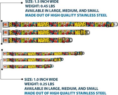 Нашийник для собак Buckle-Down Marvel Retro Comic Panels - чорний/жовтий, ширина 2.5 см, для шиї 38-66 см