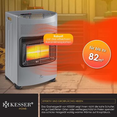 Газовий обігрівач KESSER® 4200W з керамічним пальником, регулятором тиску газу, шлангом та захисним чохлом. Підходить для балонів бутан/пропан до 15 кг.
