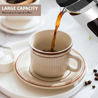 Френч-прес RAINBEAN 600мл: кавоварка з нержавіючої сталі, 3 фільтри, термостійке скло Borosilikat, для кави та чаю