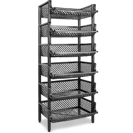 Plastic shelf system, stackable/expandable plug-in system as a stacking shelf, 6 shelf elements in black