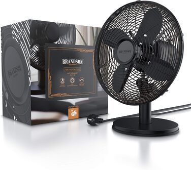 Настільний вентилятор Brandson з мідним дизайном: 3 швидкості, осциляція 80°, кут нахилу 40°, міцний металевий корпус (чорний матовий)