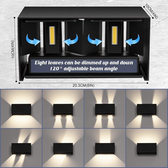 LED настінний світильник Cwycfw 24W, 2 шт., регульований світловий промінь, чорний, тепле біле світло 3000K, IP65, вологостійкий, для внутрішнього та зовнішнього використання