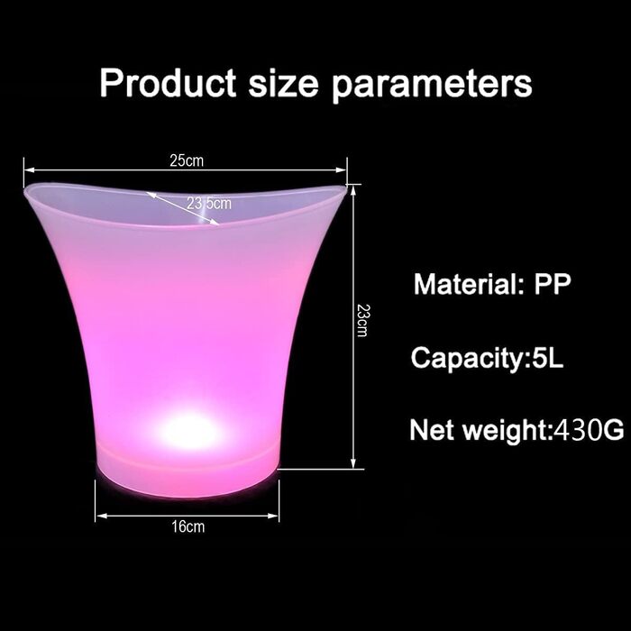 New LED Ice Bucket, Champagne Cooler with LED, 5L LED Ice Bucket, Color Adjustable, Colorful Gradient, Colorful Flash, for Cooling Champagne, Wine, Drinks, Beer, for Party, Bar Club Theme