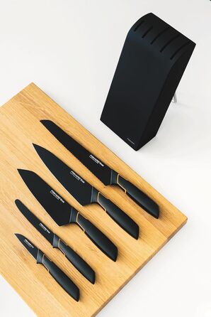 Набір ножів Fiskars Edge 5 предметів, дерев'яний блок (береза) 37 см, чорний