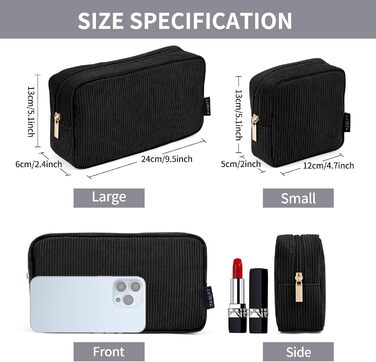 Косметичка MAGEFY для макіяжу: 2 шт. (бежева + чорна), з відділеннями, для подорожей, з корду, для жінок