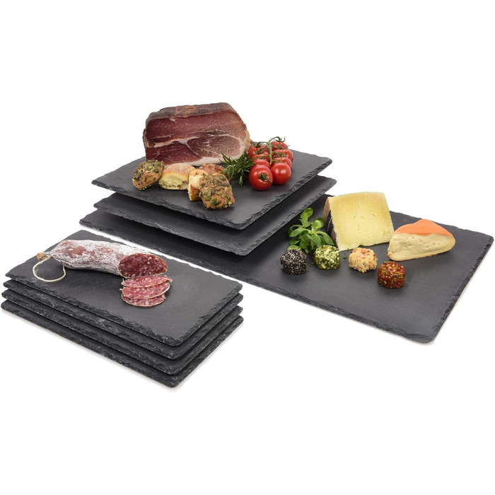 Singer | Slate Serving Tray, 7-Piece Set, Cheese and Snack Serving Tray, Slate Serving Tray, Chalkboard Slate, Decorative Tray, Slate Board in Multiple Sizes, Tray | Anthracite