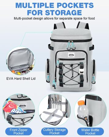 Large Cooler Bag Waterproof Insulated Leakproof Rolltop Cooler Bag Backpack Soft Cooler for Food & Drinks for Beach/Picnic/Camping