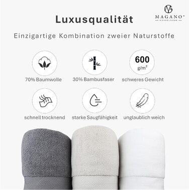 MAGANO® Luxury Towel Set White | 2X Bath Towel 70x140 cm | Bamboo & Cotton | 600g/m² Premium Quality | Large Bath Towels | Towel 2-Piece Set (White)