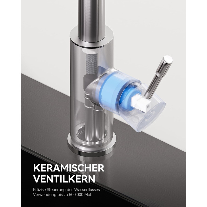 Змішувач кухонний Sofetiy висувний з душем, нержавіюча сталь, 360° поворот, одноlever, 2 режими струменя