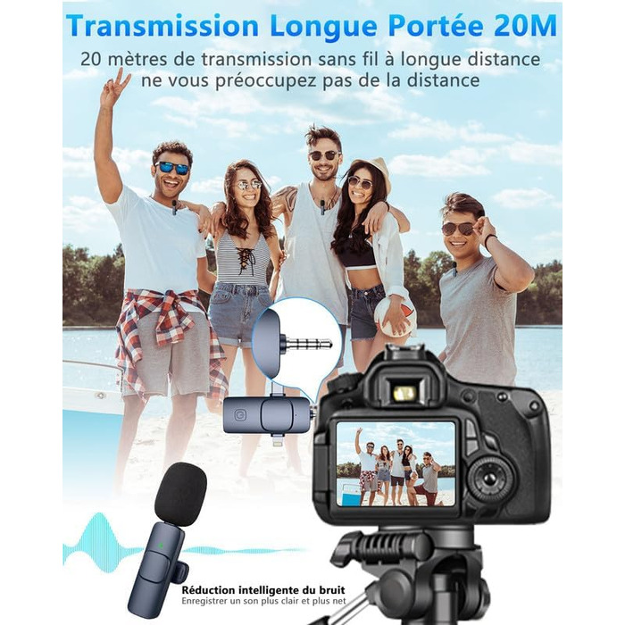 Бездротовий мікрофон Lavalier Mini для телефону/iPhone/Android/ПК/iPad, USB-C, 4-в-1, для відео, стрімінгу, YouTube, TikTok, блогу, подкасту, блакитний