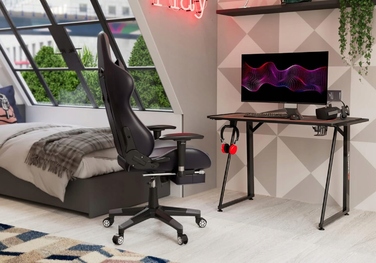 Ігровий стіл 100-113x60x75 см з RGB-підсвіткою, карбоновим покриттям та килимком 80x30 см для геймерів