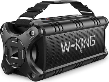 W-KING Портативна Bluetooth Колонка 90W з Глибоким Басом, DSP, 40 годин акумулятора та IPX6 Захистом від Води. Підтримка Powerbank, EQ, AUX та TF-карта. Чорний Колір. Ідеально для кемпінгу, пляжу та саду.