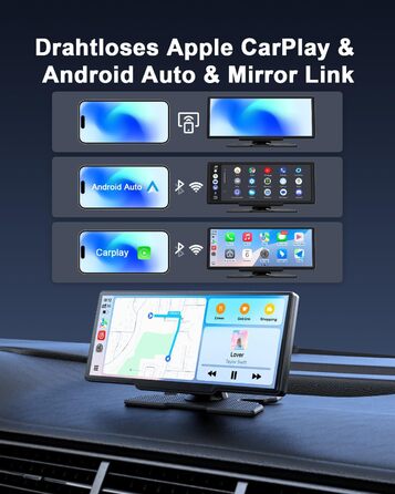 Бездротовий 8,1'' CarPlay дисплей Avylet з IPS-екраном, IP67 камерою заднього виду, GPS-навігацією, Bluetooth 5.0, Mirror Link, FM/AUX, для Android Auto та Apple CarPlay