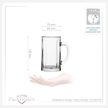 Набір пивних склянок PLATINUX Bierseidel 6 шт, 300 мл (прозорі, з ручкою) для пива, Maßkrug