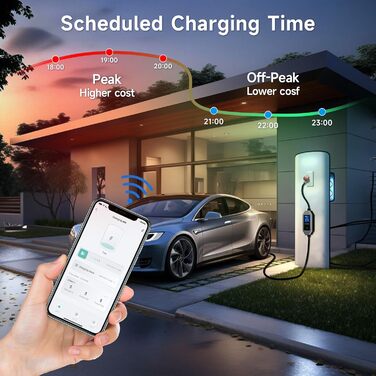 Кабель для зарядки електромобіля Type 2 Schuko 3.68kW 6м, з цифровим дисплеєм, регульованим струмом (1-15 годин) та відстроченим стартом