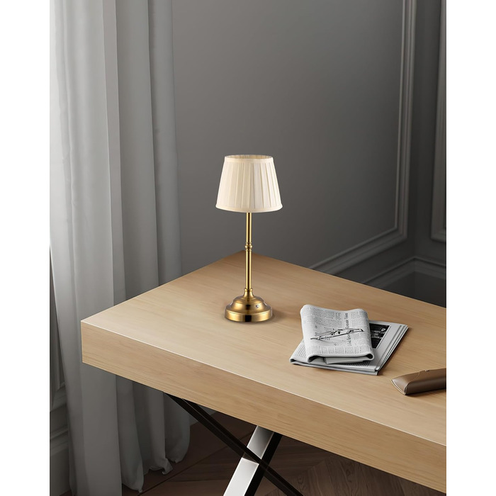 Світлодіодна настільна лампа бездротова, димована вінтажна нічна лампа, ретро акумуляторна лампа 4000mAh, для дому, бару, вітальні (Золото + Бежевий абажур)