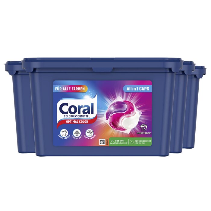 Капсули для прання кольорової білизни Coral Allin1 Caps Optimal Color з тривалим ароматом, 64 шт (4х16)