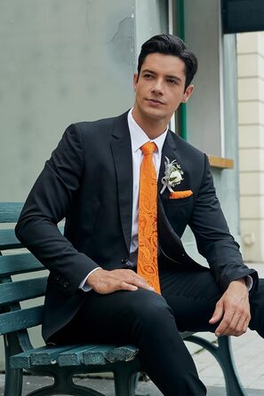 HISDERN Комплект краватки та нагрудного хустинки для весілля, патріум, жаккард, однотонні кольори, помаранчевий