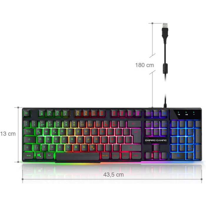 Клавіатура EMPIRE GAMING K300 QWERTZ: 105 клавіш, Anti-Ghosting, RGB-підсвітка, мультимедійні клавіші