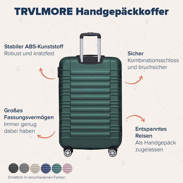 Набір валіз TRVLMORE 3 в 1: жорсткий корпус, ручна поклажа 55x40x20 см, сірий та темно-зелений