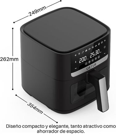 Аерофритюрниця OKYUK 6л XL 1200W з металевим внутрішнім резервуаром: безмасляна фритюрниця з 8 програмами, LED-дисплеєм, таймером