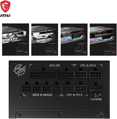 Блок живлення MSI MPG A1000G PCIE5 1000W, 80 Plus Gold, ATX 3.0, PCIe 5.0, повністю модульний