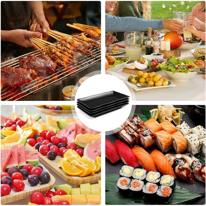 Teller Teller Rechteckig: чорний порцеляновий сервіровочний тарілка для закусок, десертів, суші, тортів, салатів, фруктів, антипасті та гарнірів (W5408-4)