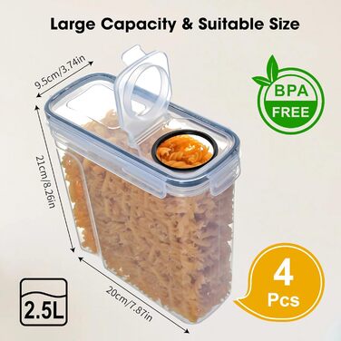 Набір контейнерів для зберігання Romon (4 шт, 2.5L) з кришкою, BPA-free, для кухні, з етикетками