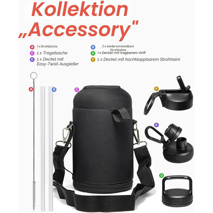 Термопляшка Coolflask 2л з соломинкою та 3 кришками, нержавіюча сталь, для спорту та офісу, Indigo Schwarz