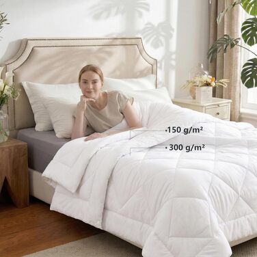 Комплект ковдр WAVVE 135x200 см, всесезонна мікрофібра (зимова 450г/м², літня 150г/м² та цілорічна 300г/м²), біла стібана ковдра
