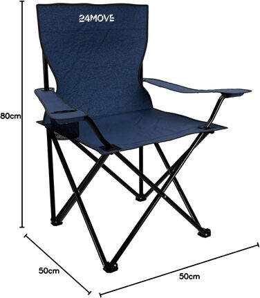 Складний стілець 24MOVE® блакитний для кемпінгу, риболовлі з підсклянником - садовий, розкладний стілець для відпочинку, поліестер, для вулиці та дому