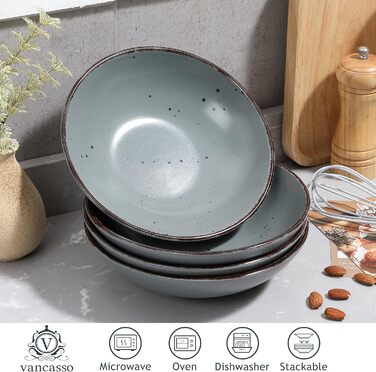 Набір тарілок Vancasso MODA Steingut (8 шт.) 800 мл, сірий: супові, для пасти, салатні