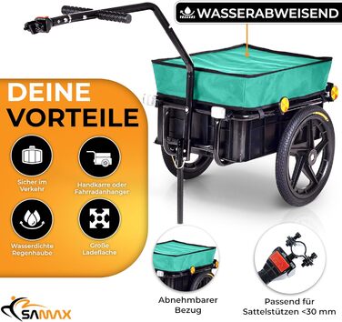 Причіп SAMAX 70 літрів / 60 кг: вантажний причіп для велосипеда з кріпленням, чорний, зелений