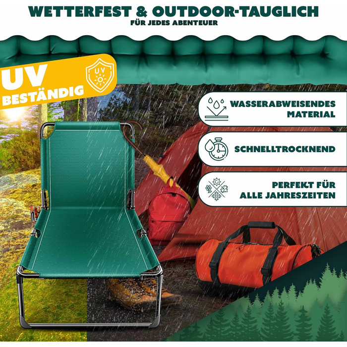 Ліжко похідне KESSER® складане з преміум-подушкою 190x68x30 см, до 250 кг, зелено-бежеве. З кишенею, підсклянником, для кемпінгу, гостей, в приміщенні/на вулиці