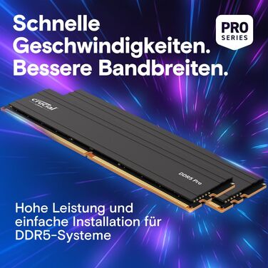 Crucial Pro DDR5 RAM 64GB Kit (2x32GB) - Оперативна пам'ять для комп'ютера, Intel XMP 3.0 / AMD Expo, 5600MHz