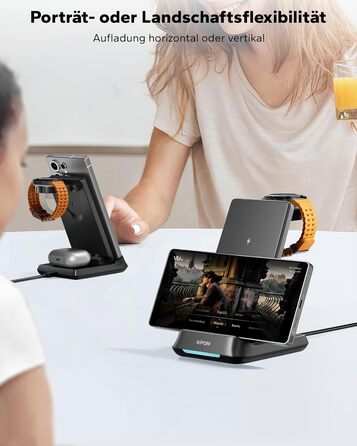 Бездротова зарядна станція 3-в-1 KPON для Samsung Galaxy Watch та смартфонів (S26/S25/S24/S23/S22/Z Flip/Fold, Buds) - Чорна, складна, індуктивне заряджання