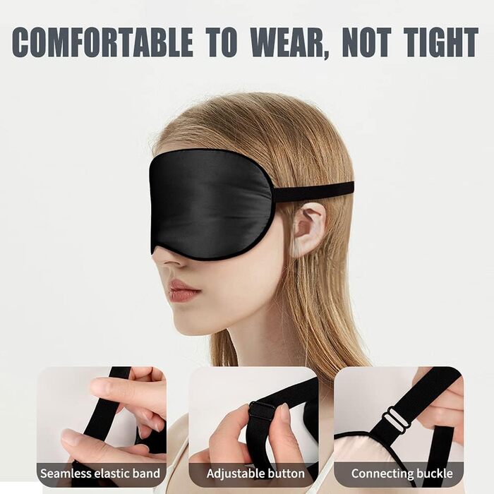 Набір 2 шт. Шовкові маски для сну OLESILK з регулюванням, 100% шовк тутового дерева, для жінок та чоловіків, унісекс, для дому та подорожей, чорний + чорний