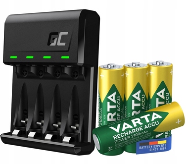 Набір: Зарядний пристрій GC VitalCharger + 4 акумулятори Varta AA R06 2100mAh