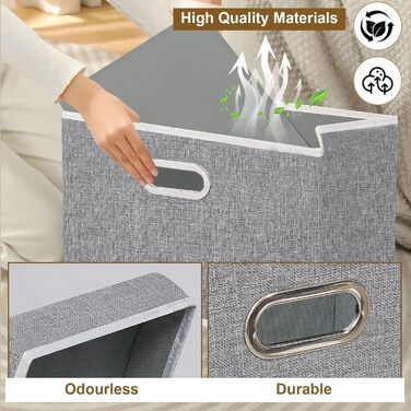 Yawinhe 3-Piece Storage Boxes with Lids, Foldable Fabric Storage Box with Handles, Storage Boxes, for Bedroom, Clothes Storage, 32x23x20cm, Grey, SNK023G-3