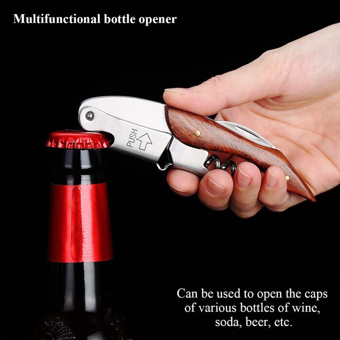 Kyraton Відкривачка для вина 3-в-1 з різаком для фольги, нержавіюча сталь, дерев'яний грифель, професійна для барів та ресторанів, набір (1 шт.)