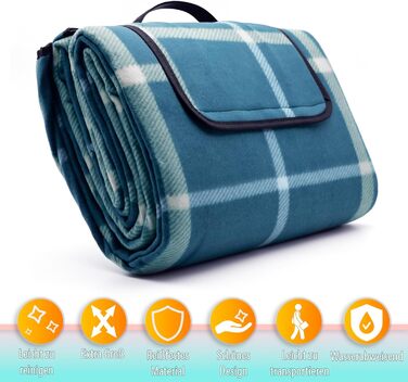 Плед для пікніка BigDean 200x200 см водонепроникний, клітинка блакитна - великий плед для пляжу, саду, парку