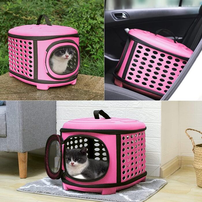 Складана переноска для котів та маленьких собак, рожева переноска-сумка для тварин з м'яким матом