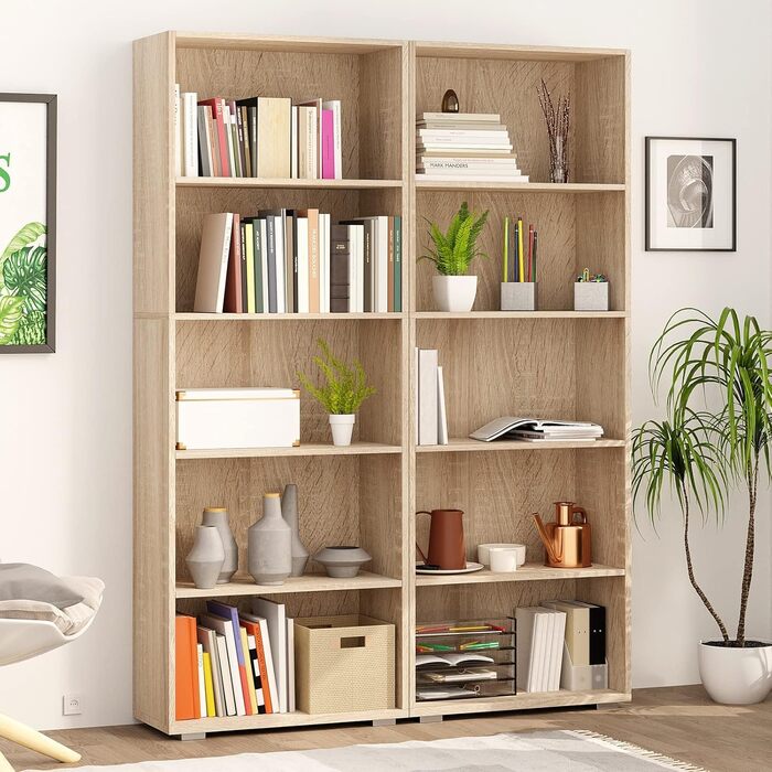 Книжкова шафа Casaria Vela 5 полиць 190x60x28 см, регульовані полиці, відкрита, дуб, для офісу та вітальні