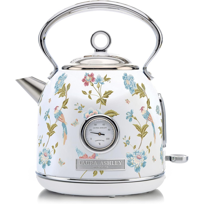 Laura Ashley Elveden Wireless Electric Kettle - 1.7L Stainless Steel, 2.2kW Fast Boil, Temperature Display & Overheat Protection