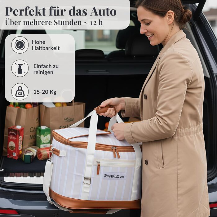 Велика складана термосумка 45L для покупок, пляжу, пікніка, обіду. Водонепроникна, ізольована на 12 годин. Ретро XXL, бежевий колір.