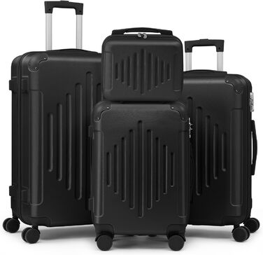 Набір валіз LEADZM 4 шт. з косметичкою, посилені кути, ABS, телескопічна ручка, ручна поклажа (Чорний)