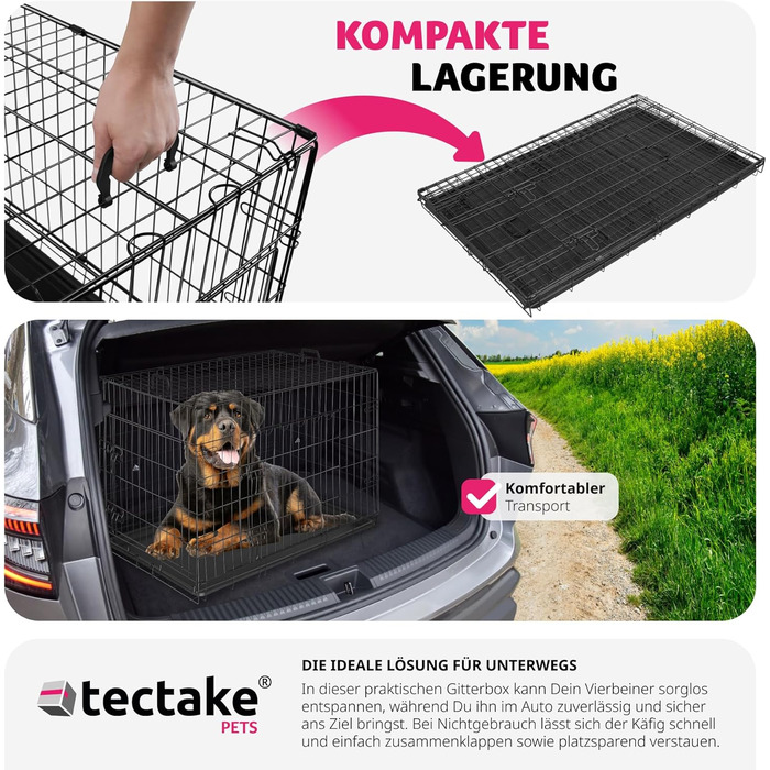 Транспортний вольєр для собак Tectake®: стабільний, розкладний, для колір автомобіля, кемпінгу та дому (108x71x76 см)