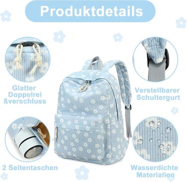 Шкільний рюкзак LEDAOU для хлопчиків та дівчаток-підлітків, білий з ромашками, чорний, блакитний (95)